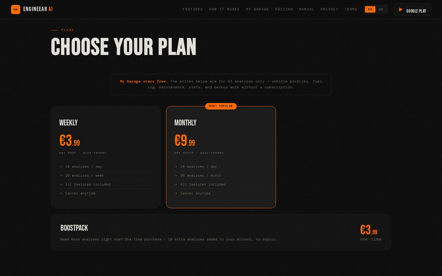 EngineEar AI Pricing
