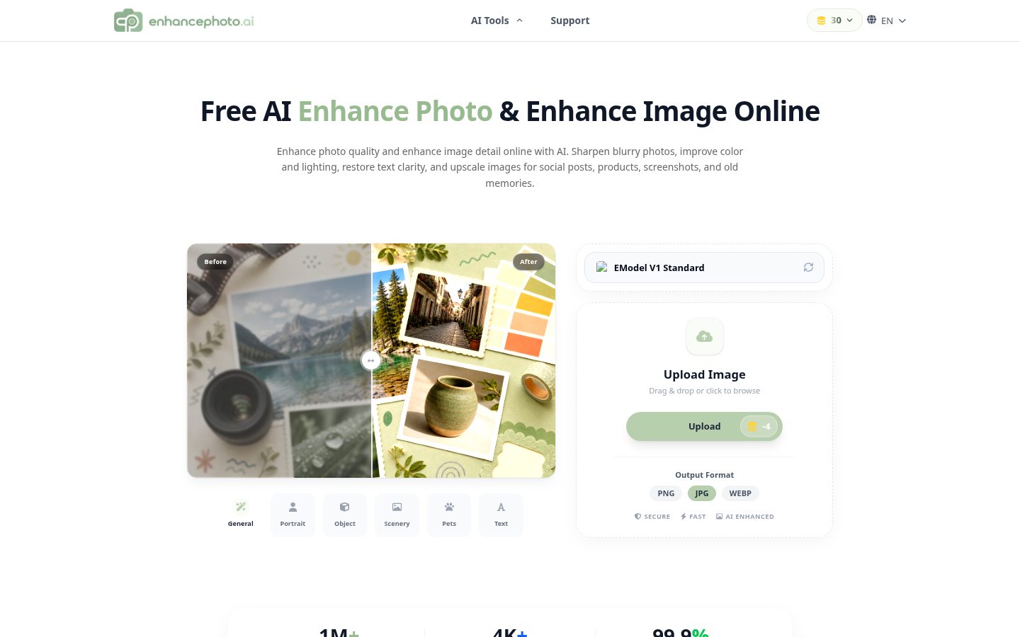 EnhancePhoto AI Homepage