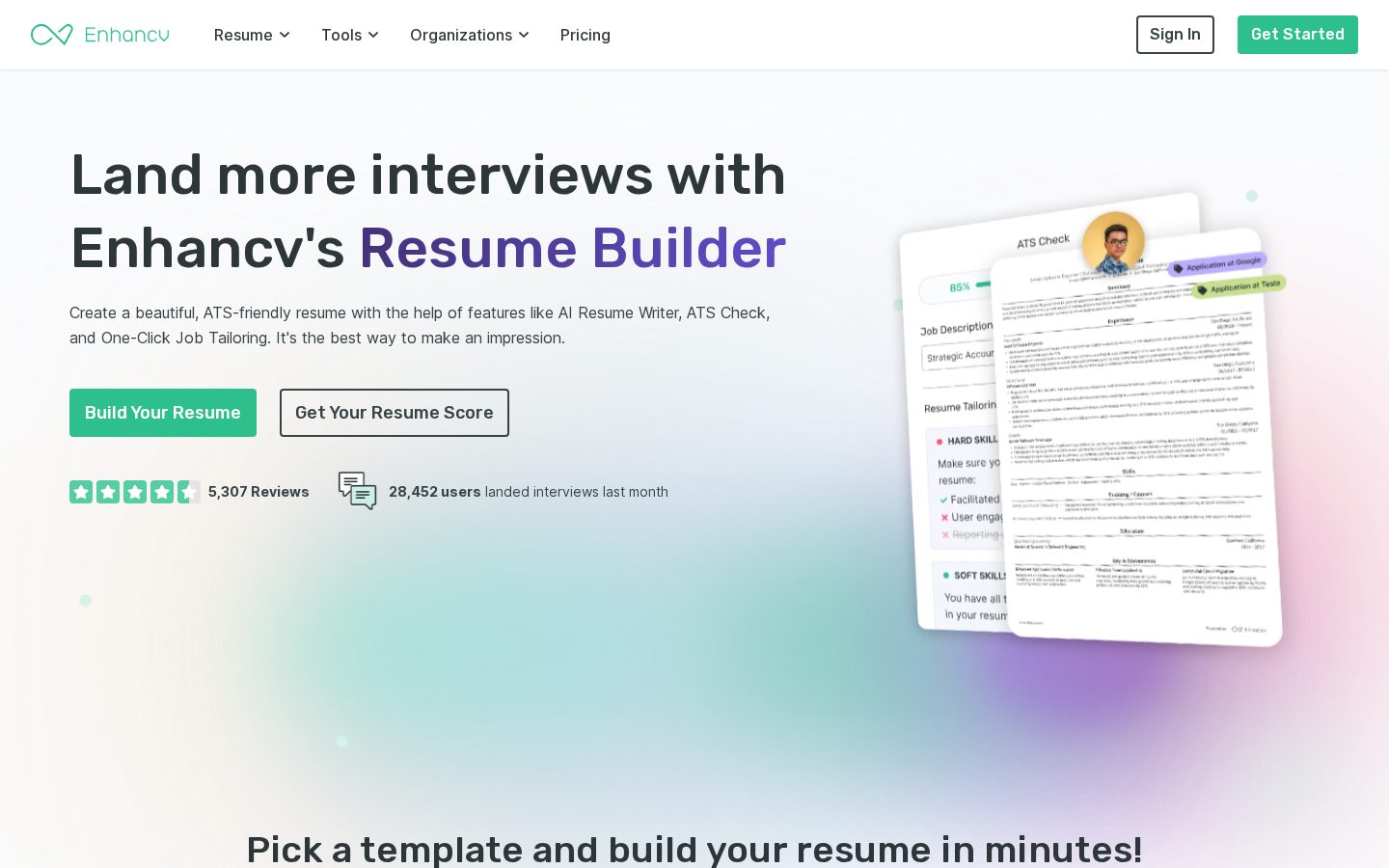 Enhancv Homepage