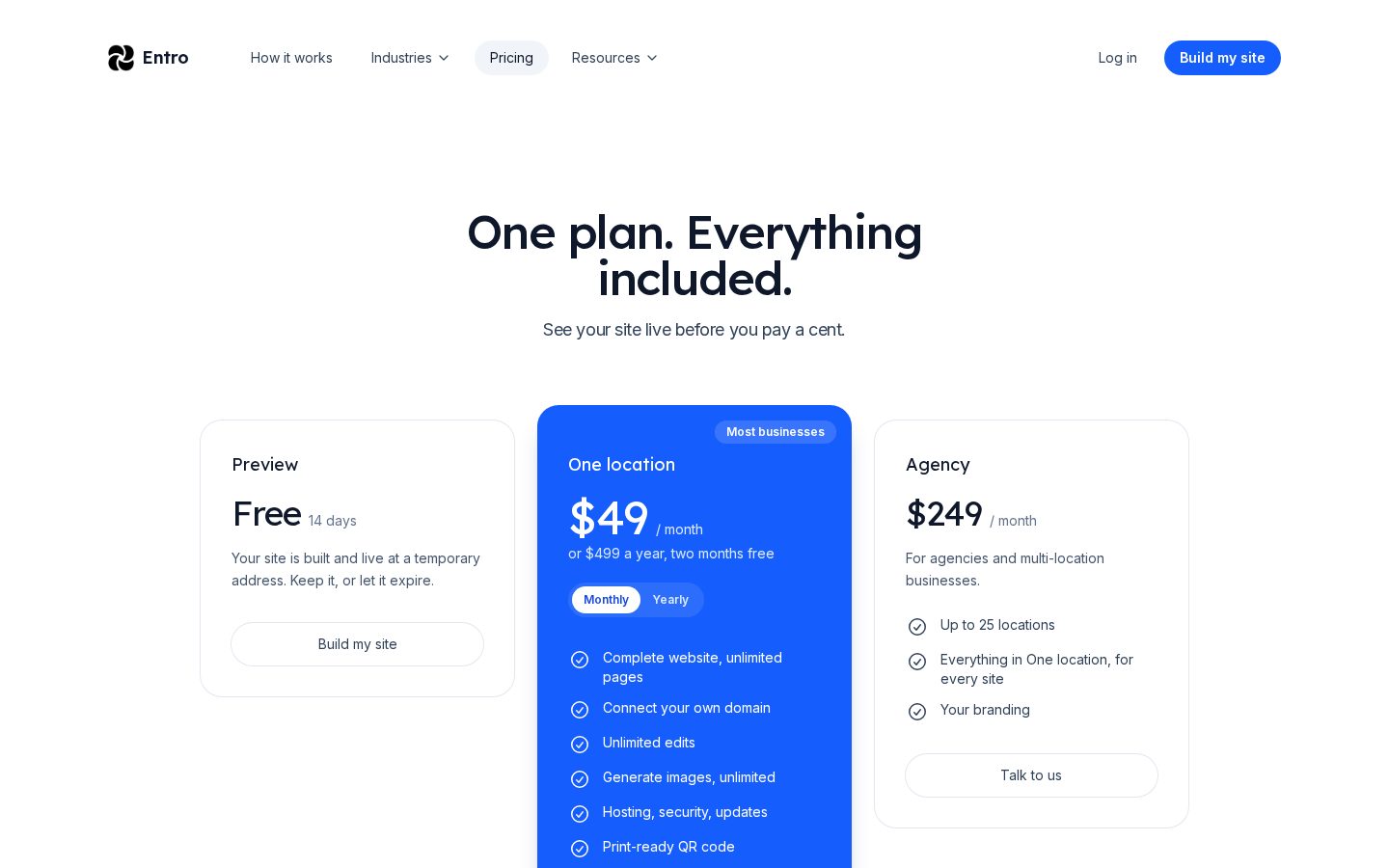 Entro Pricing