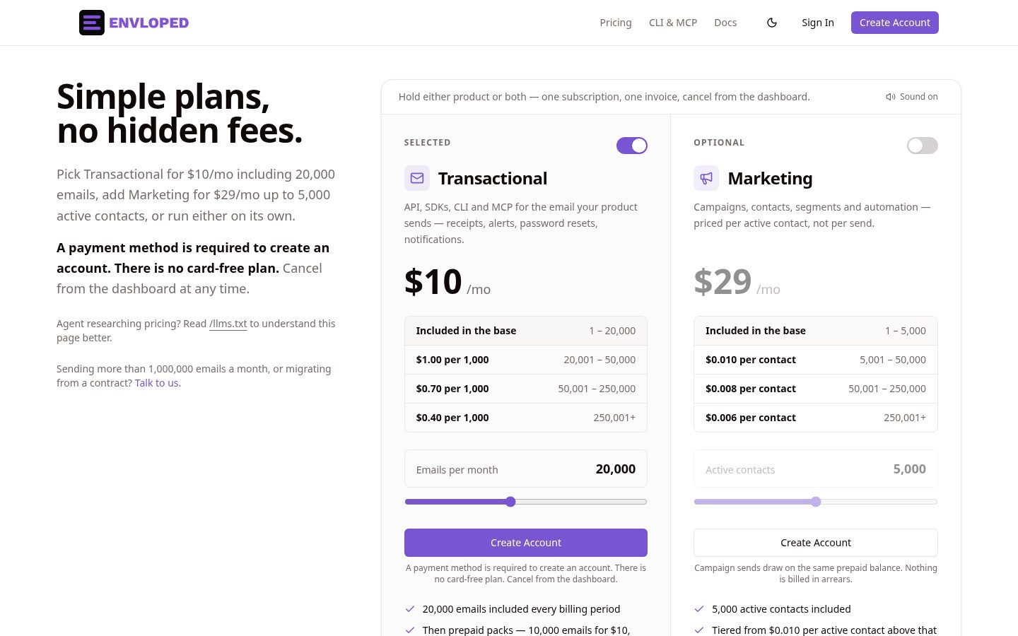 Envloped Pricing