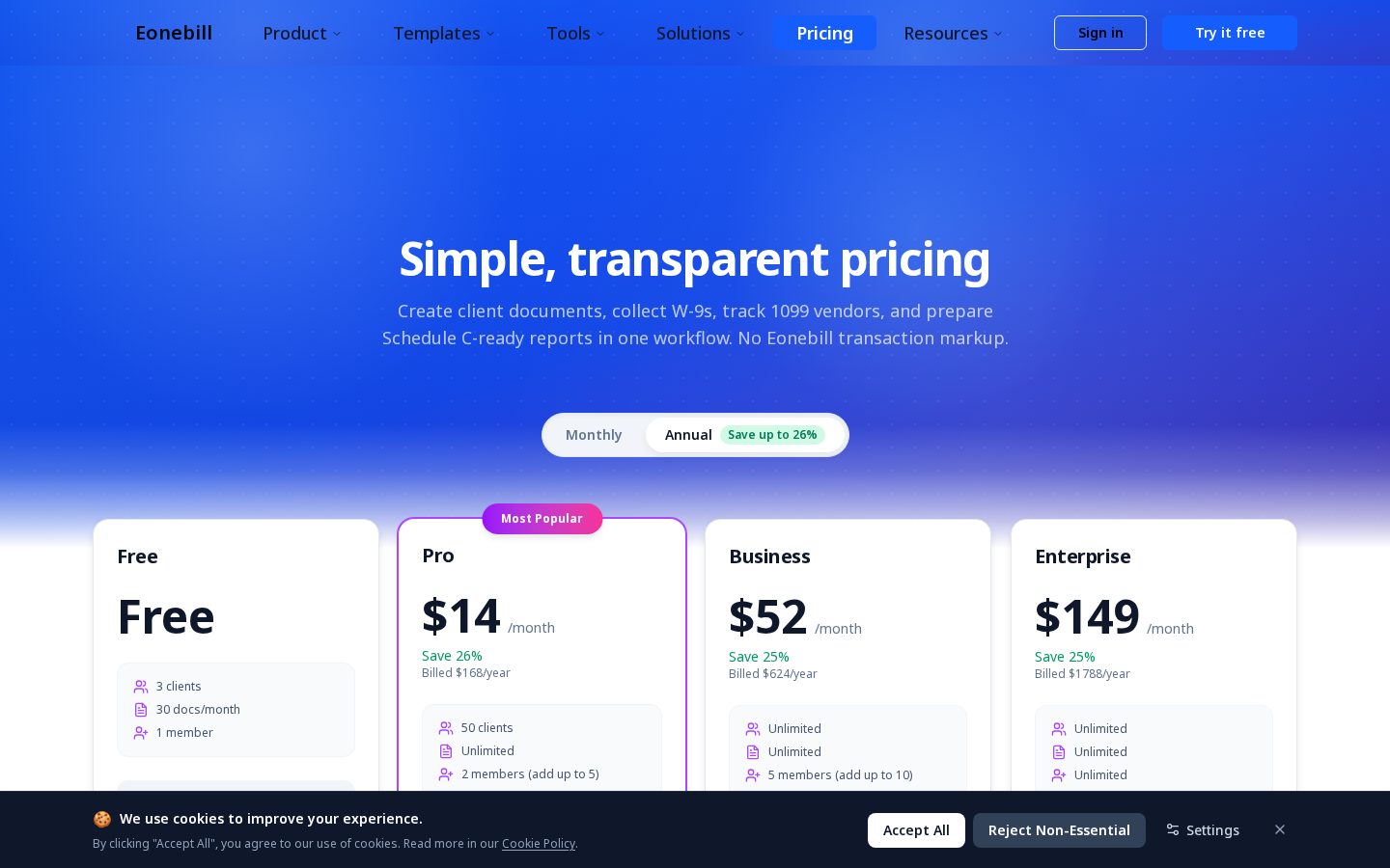 Eonebill Pricing