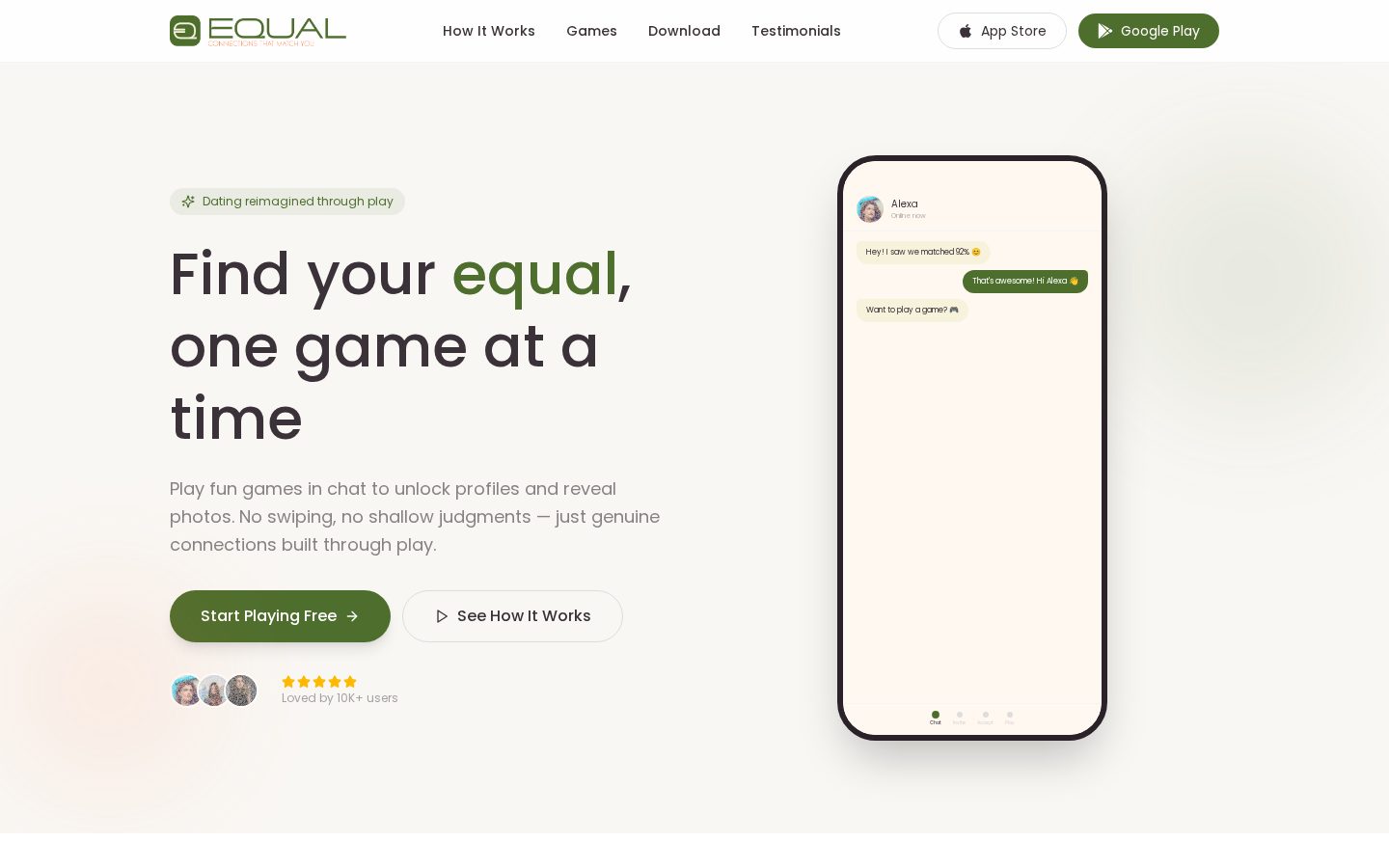 EQUAL Dating App Homepage