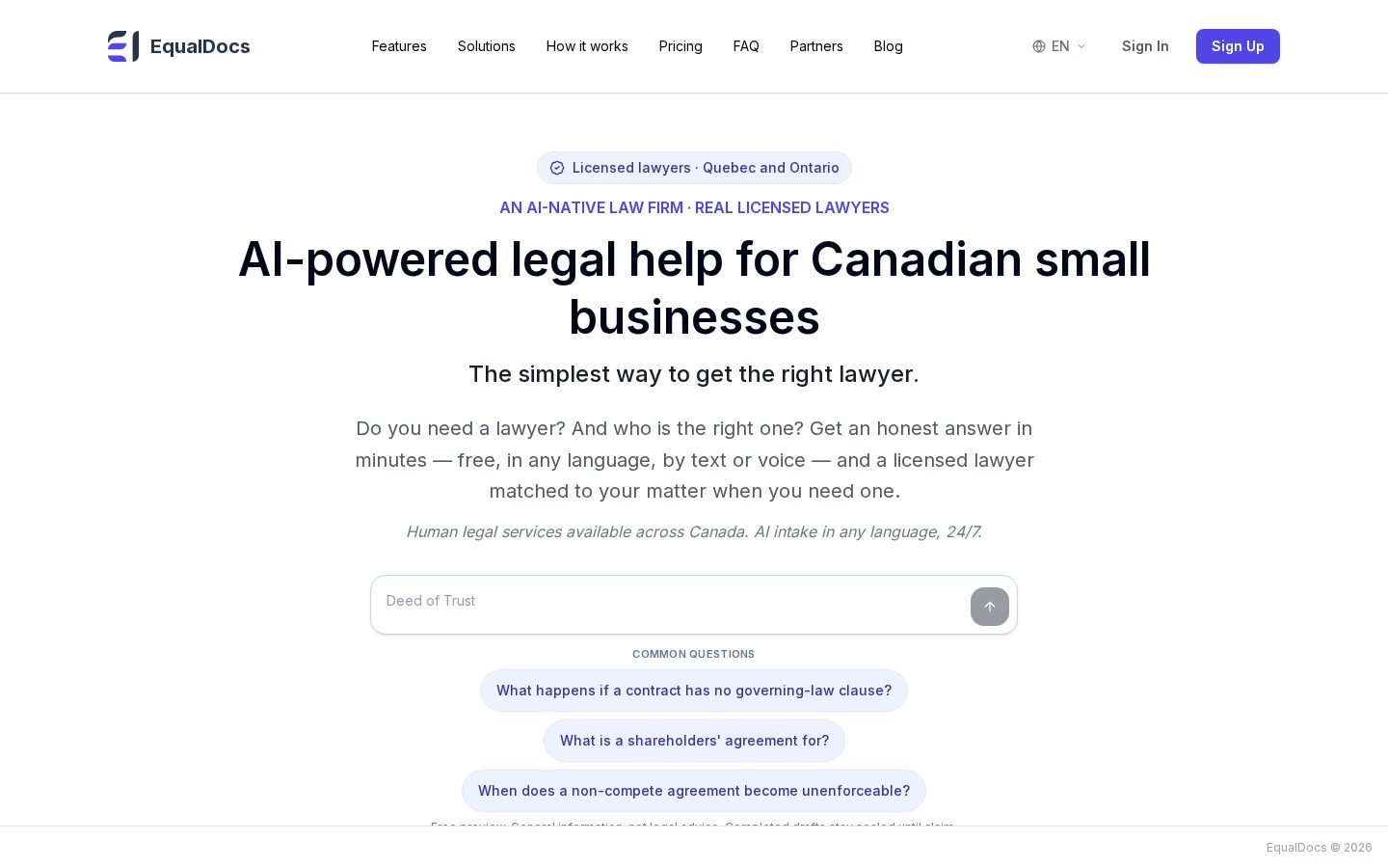 EqualDocs AI Homepage