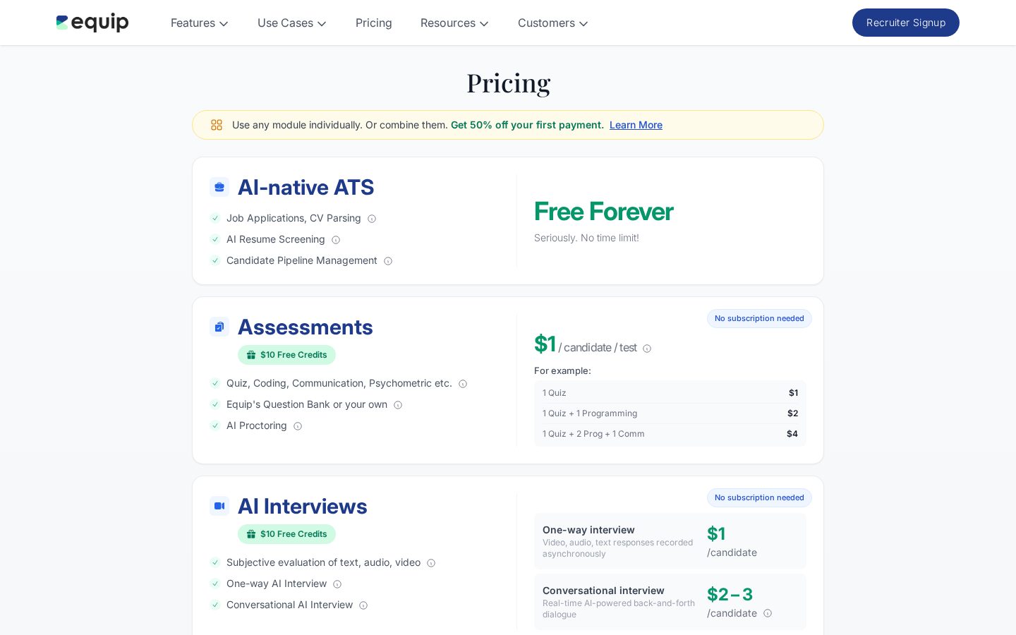 Equip AI Interview Pricing