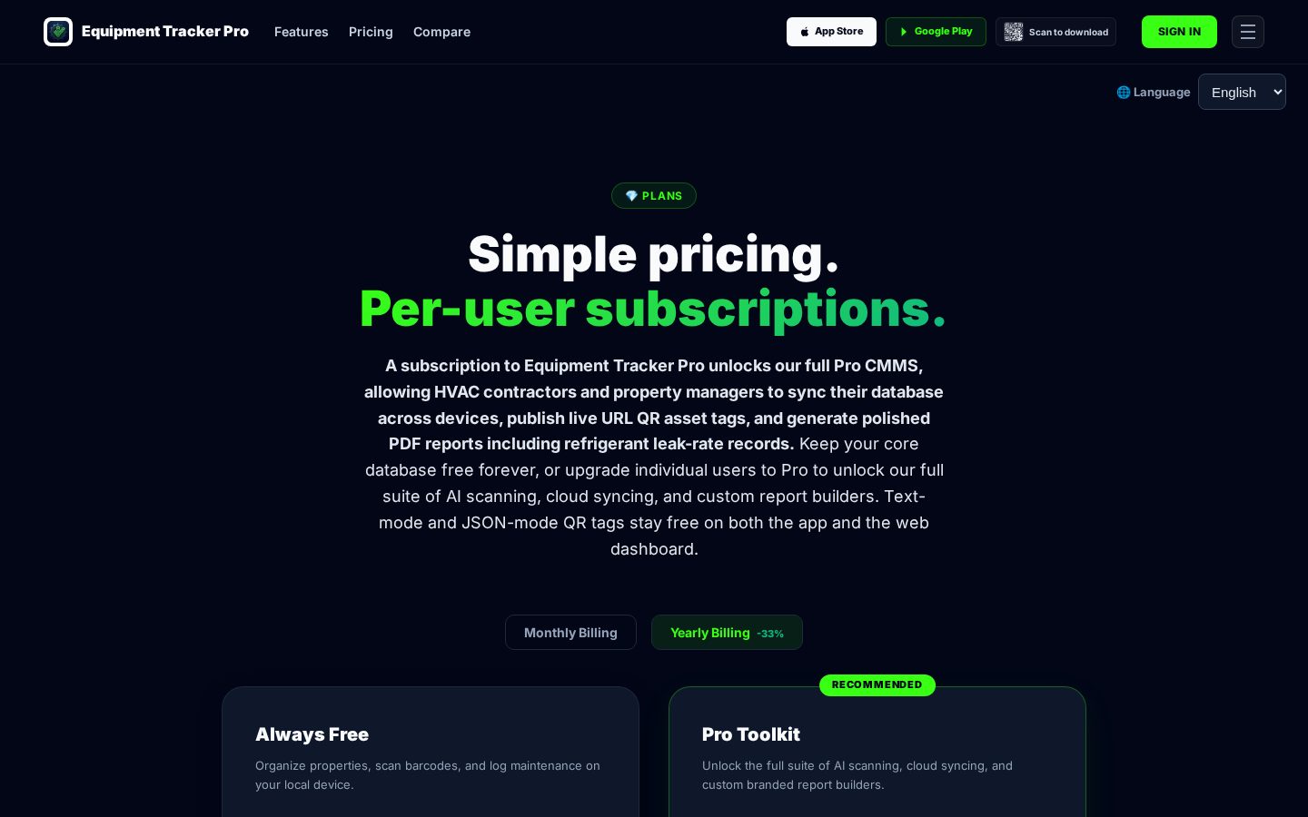 Equipment Tracker Pro Pricing