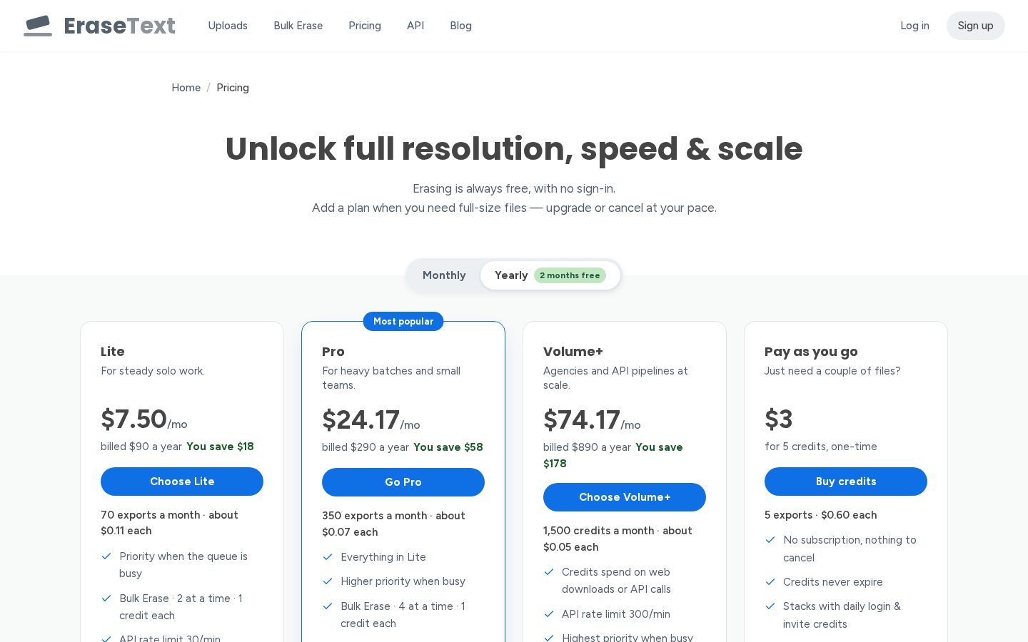 EraseText Pricing