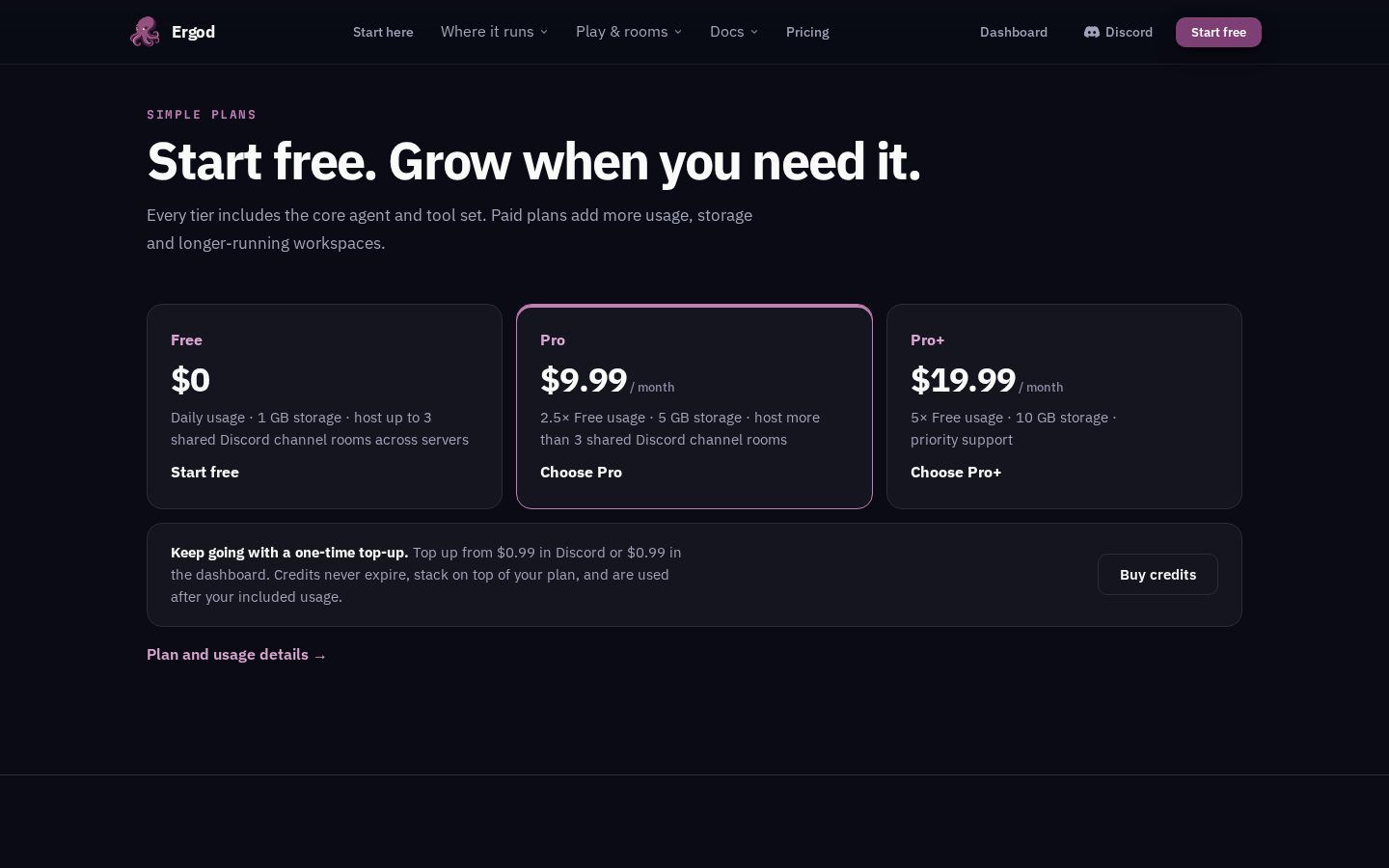 Ergod Pricing