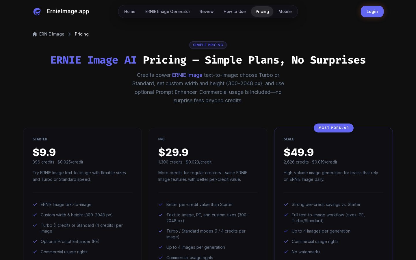 ERNIE Image Pricing