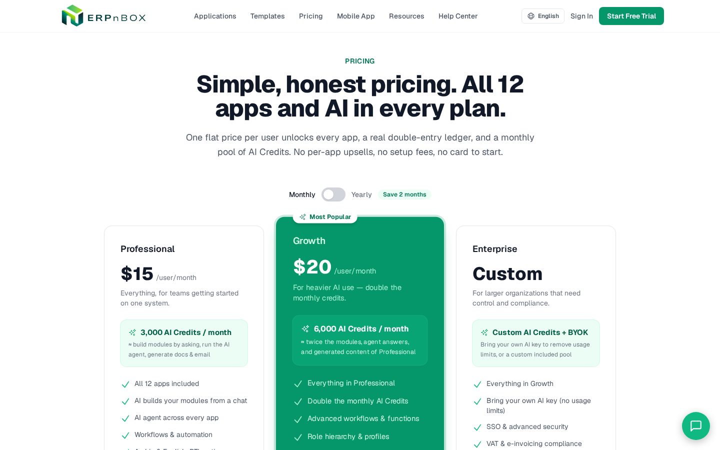 ERPnBox Pricing