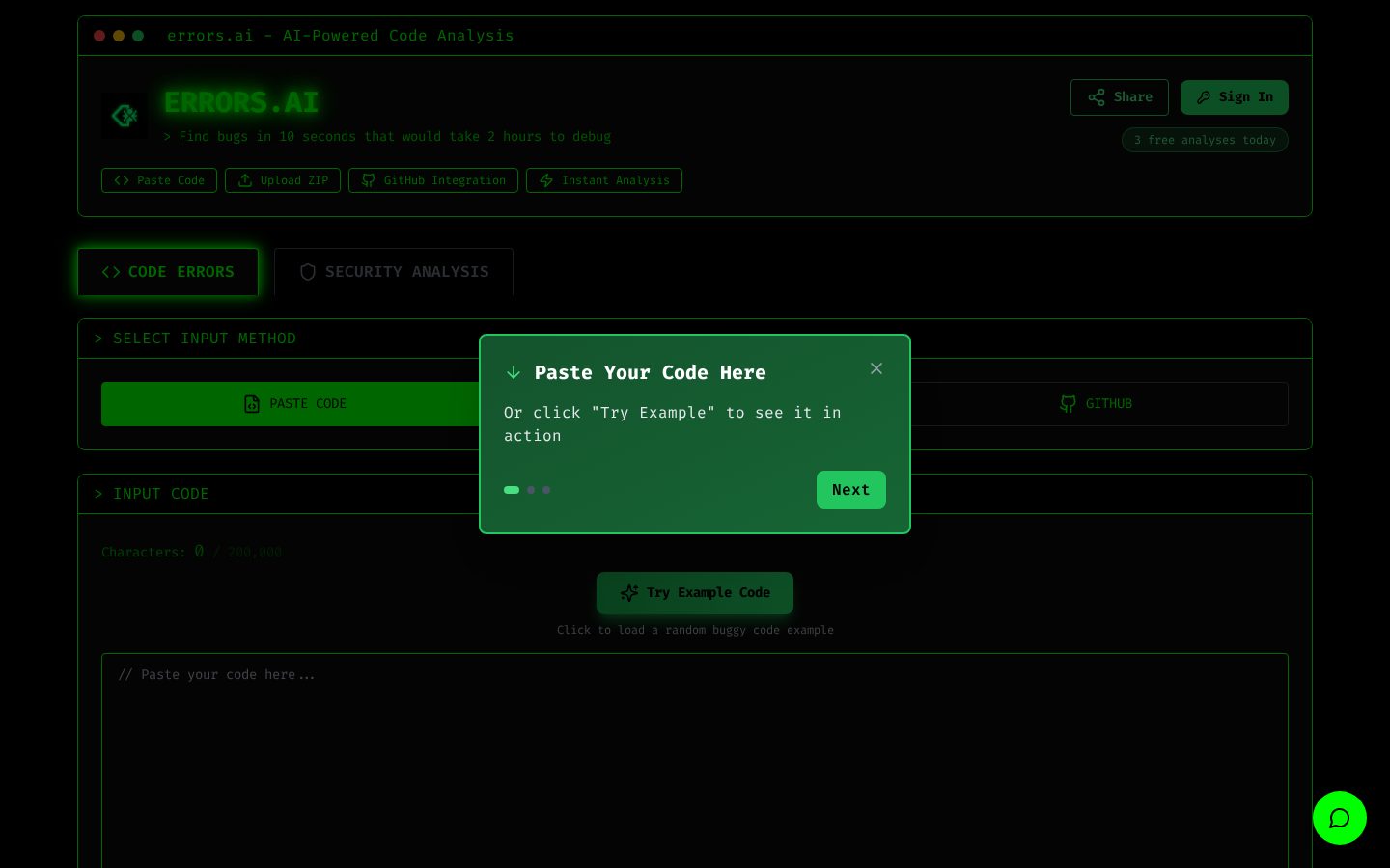 Errors.AI Homepage