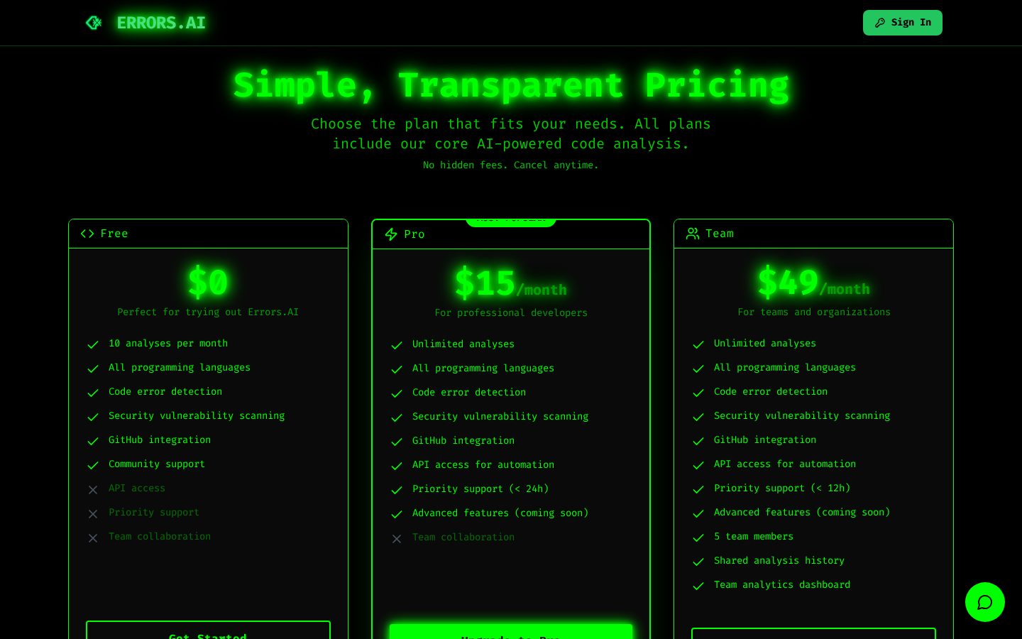 Errors.AI Pricing
