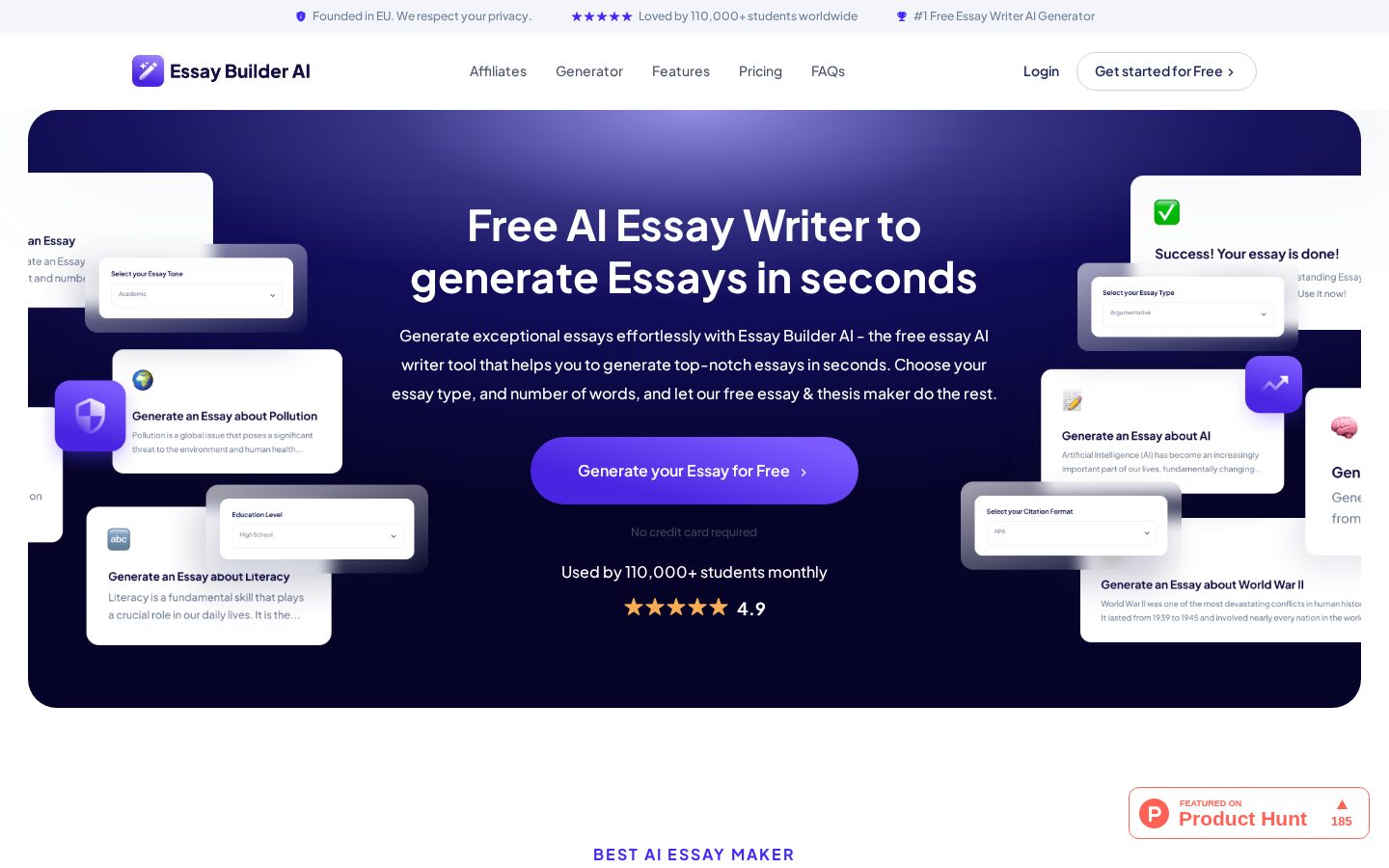 Essay Builder AI Homepage