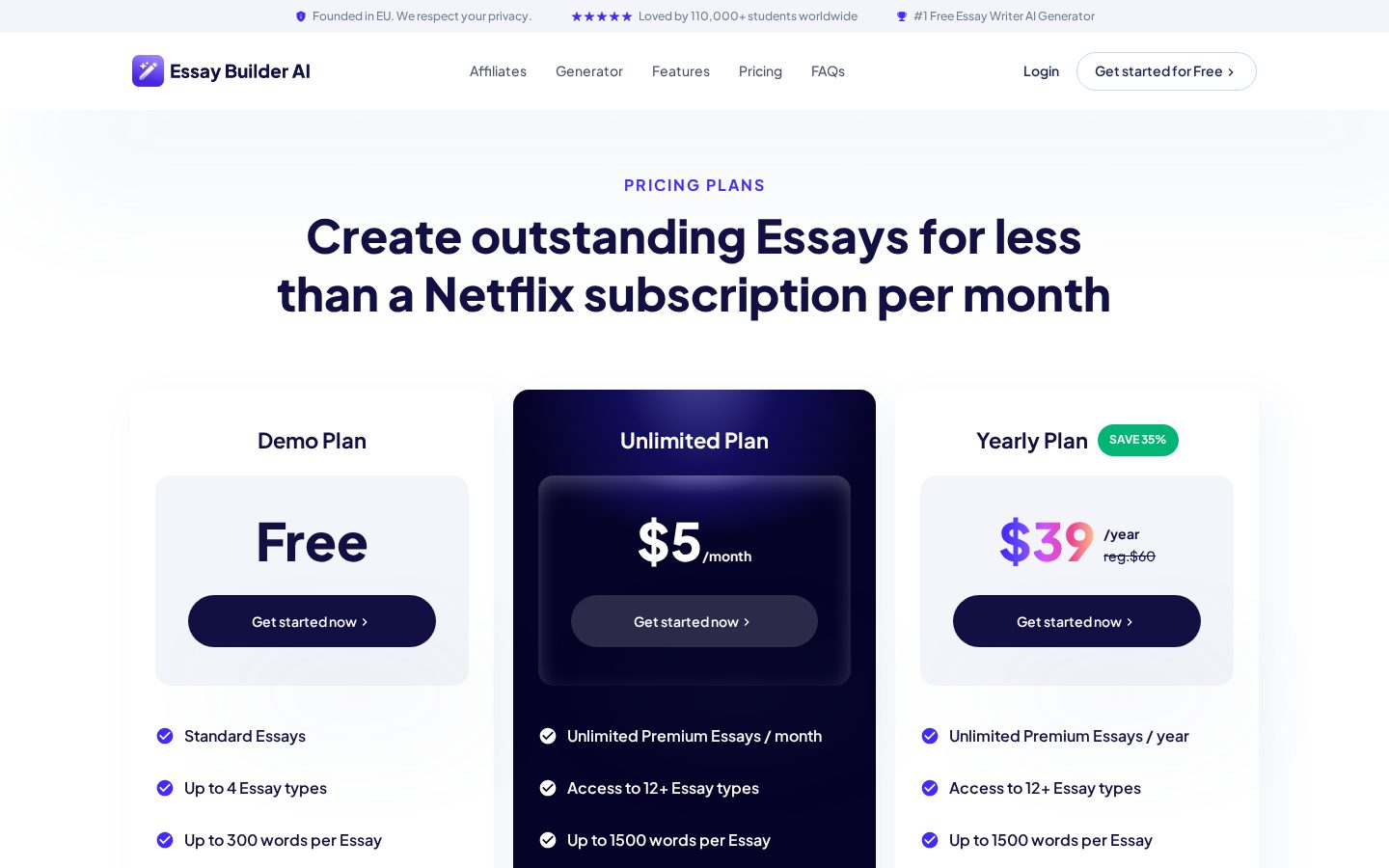 Essay Builder AI Pricing