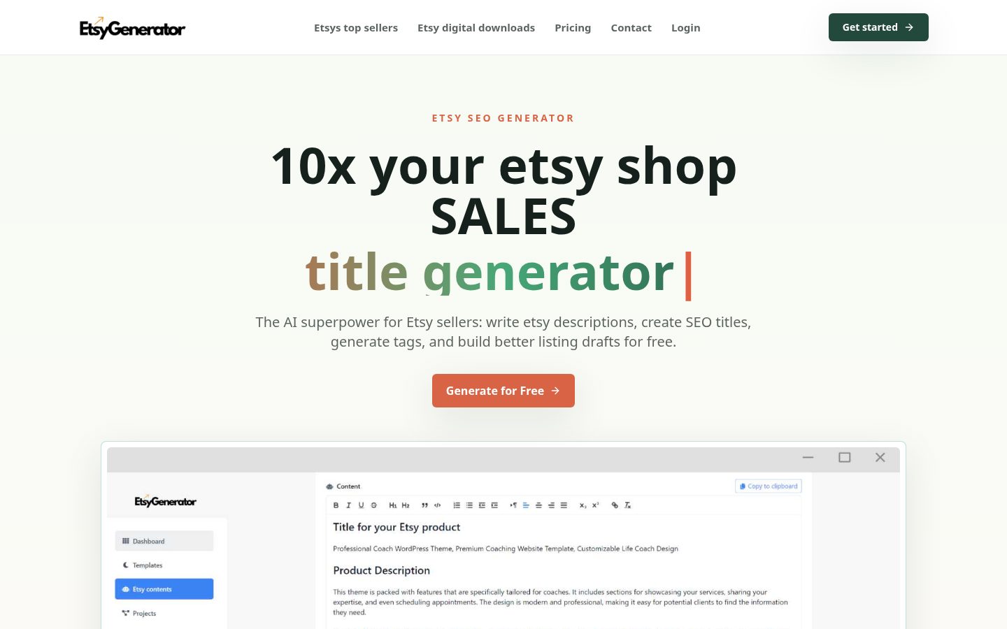 Etsy Generator Homepage
