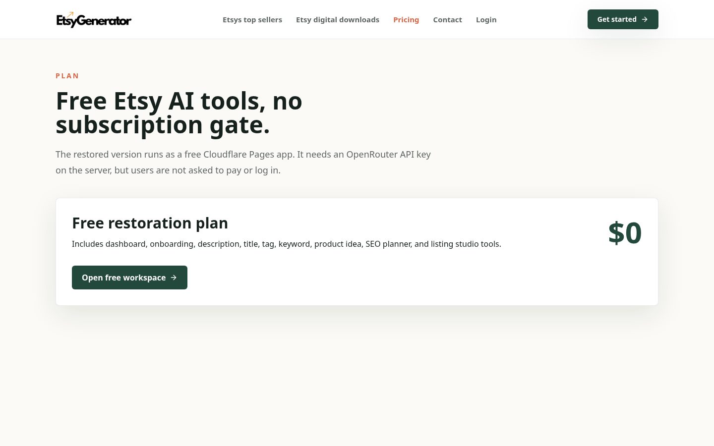 Etsy Generator Pricing