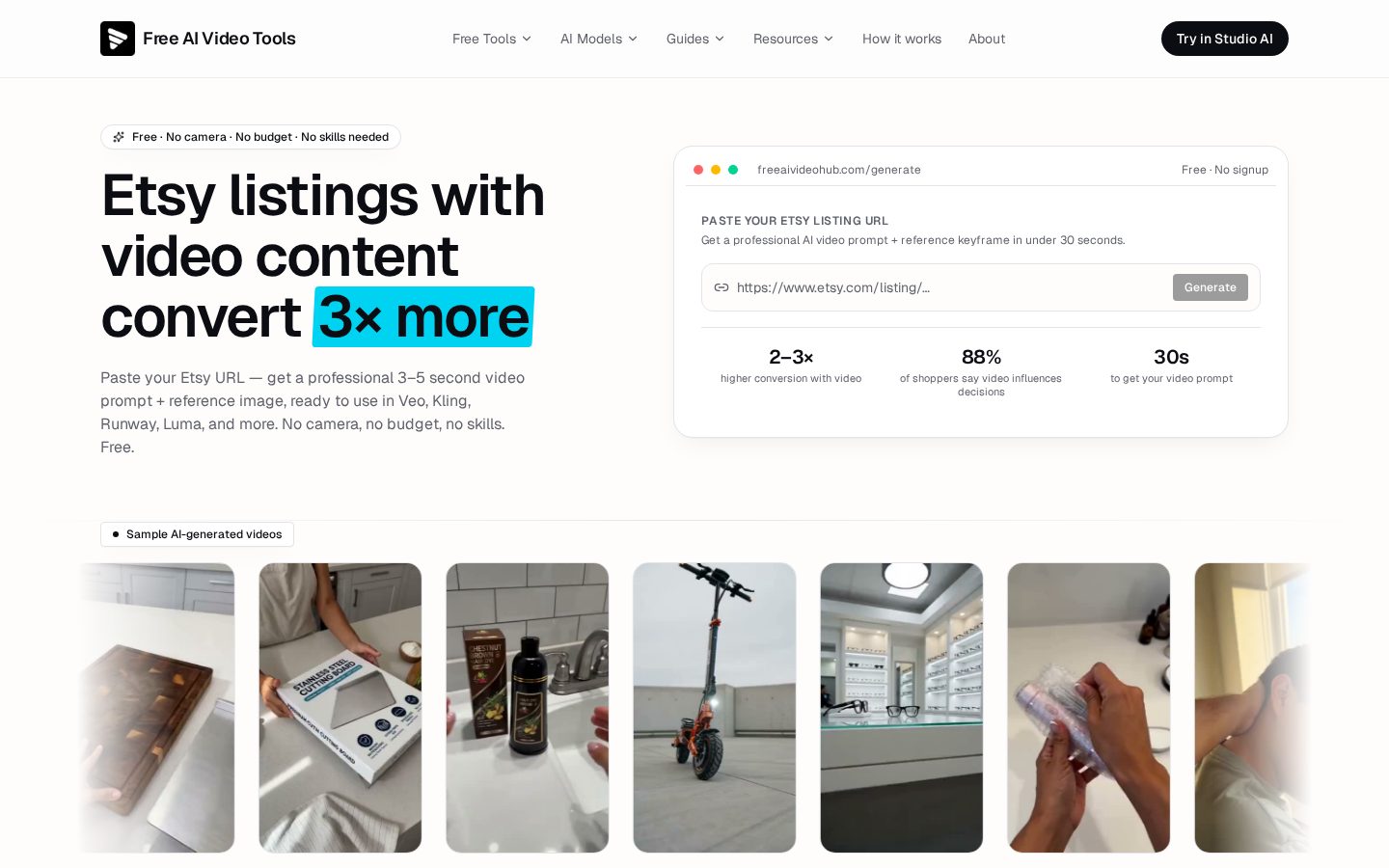 Etsy Video Prompt Generator Homepage