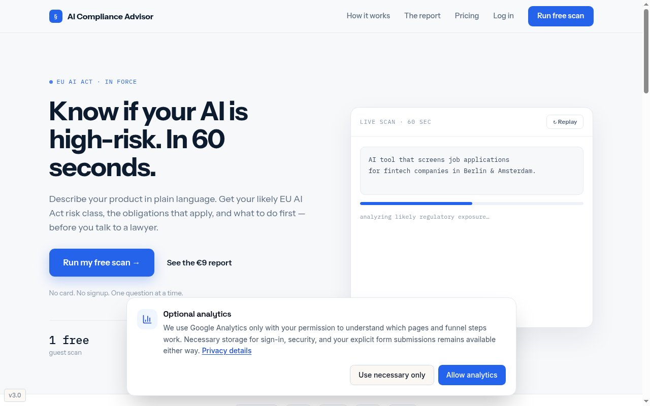 EU AI Act Risk Checker for Startups homepage