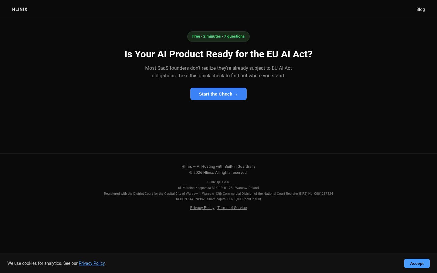 EU AI Act Risk Level Checker Homepage