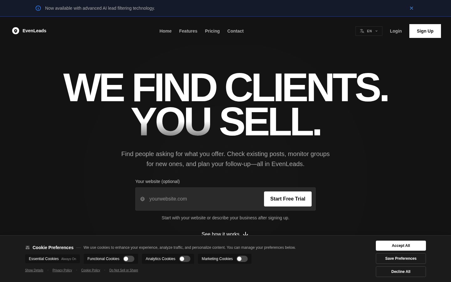 EvenLeads Homepage