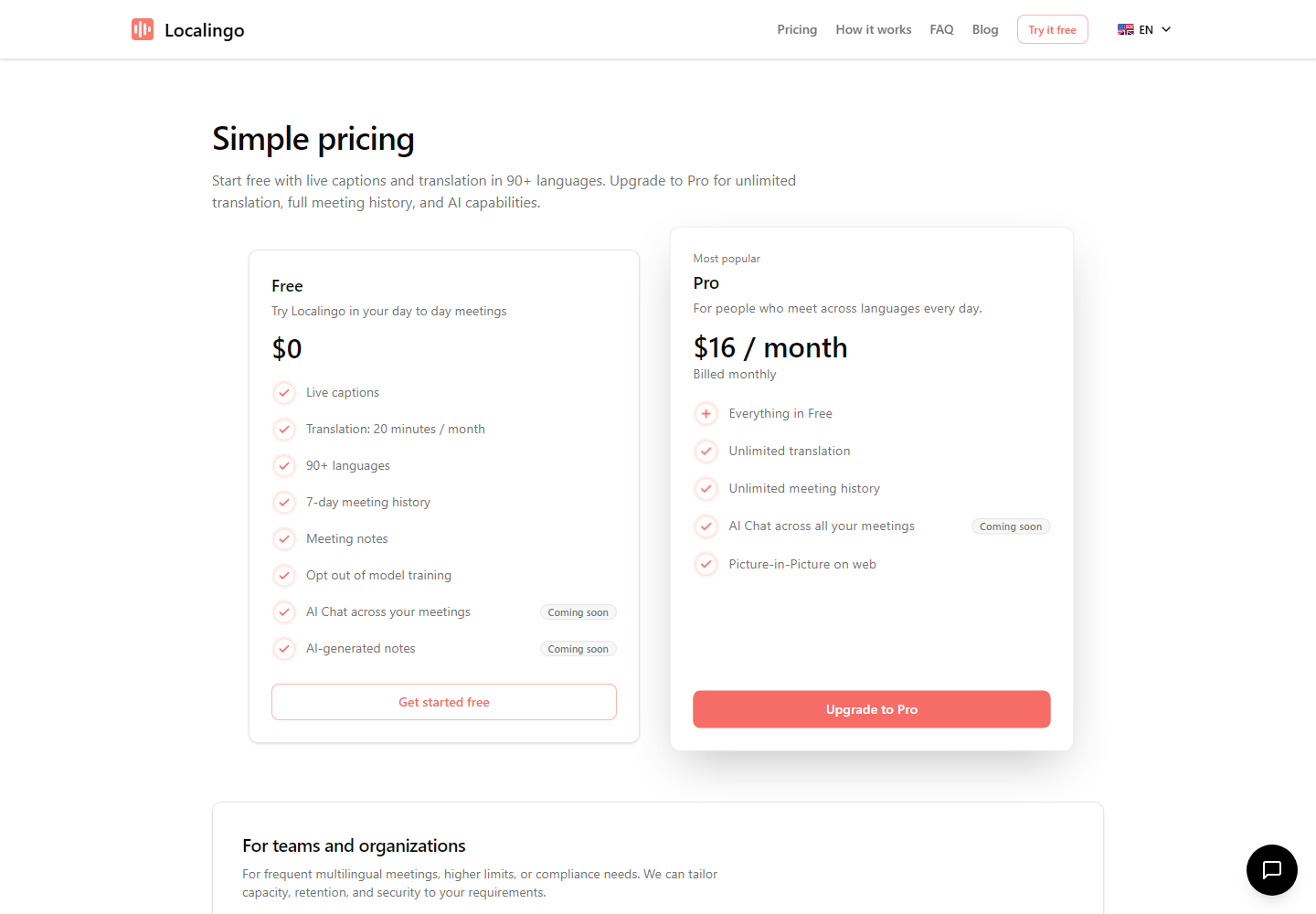 Every meeting, in your language. pricing