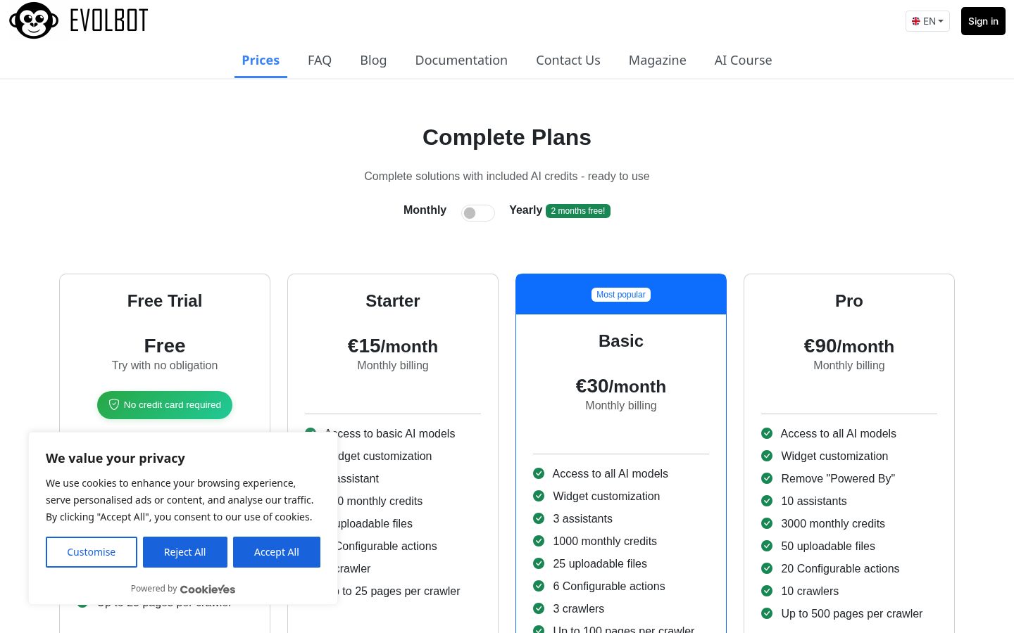 Evolbot Pricing