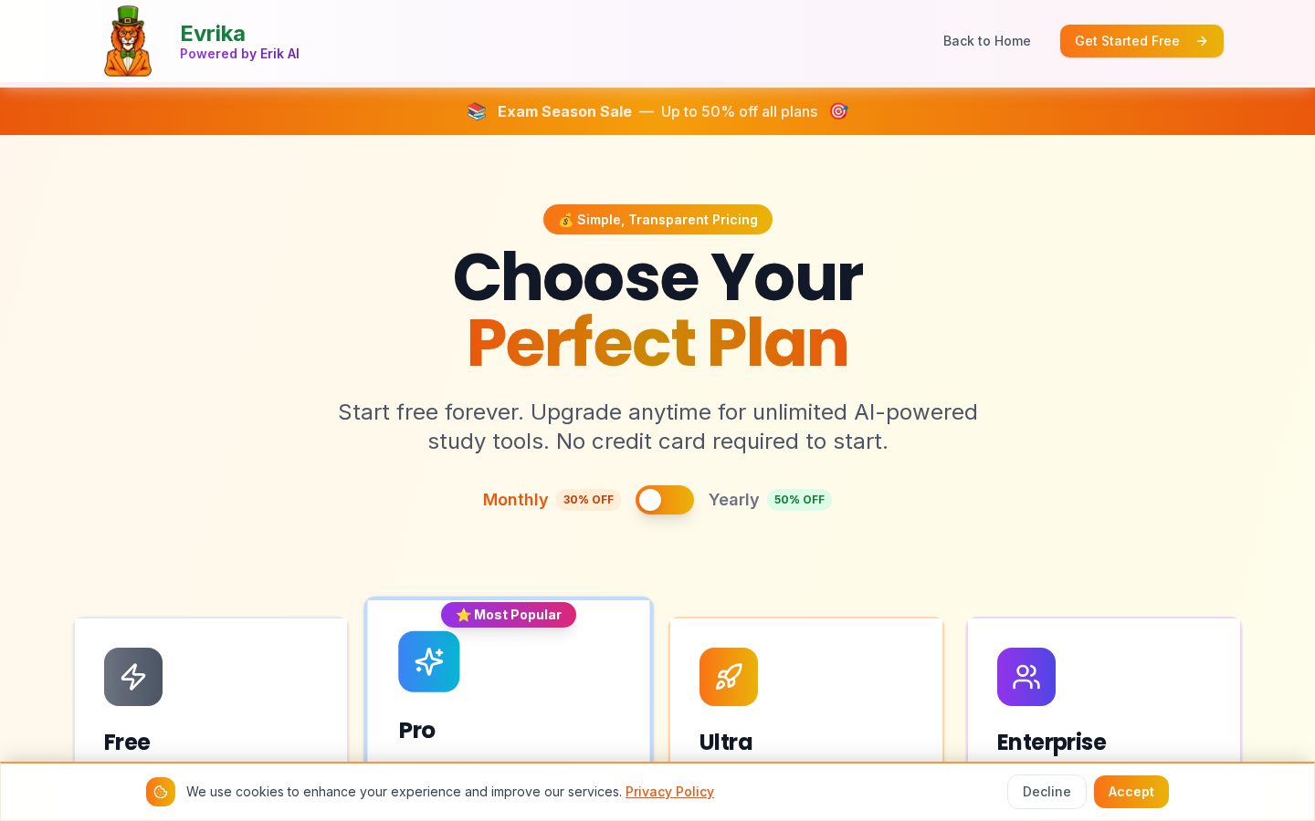 Evrika Study Pricing