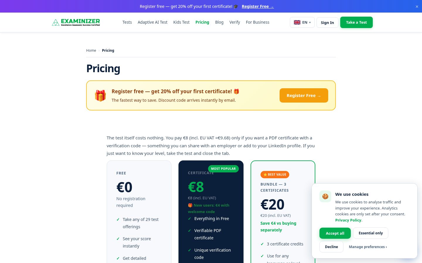 Examinizer Pricing