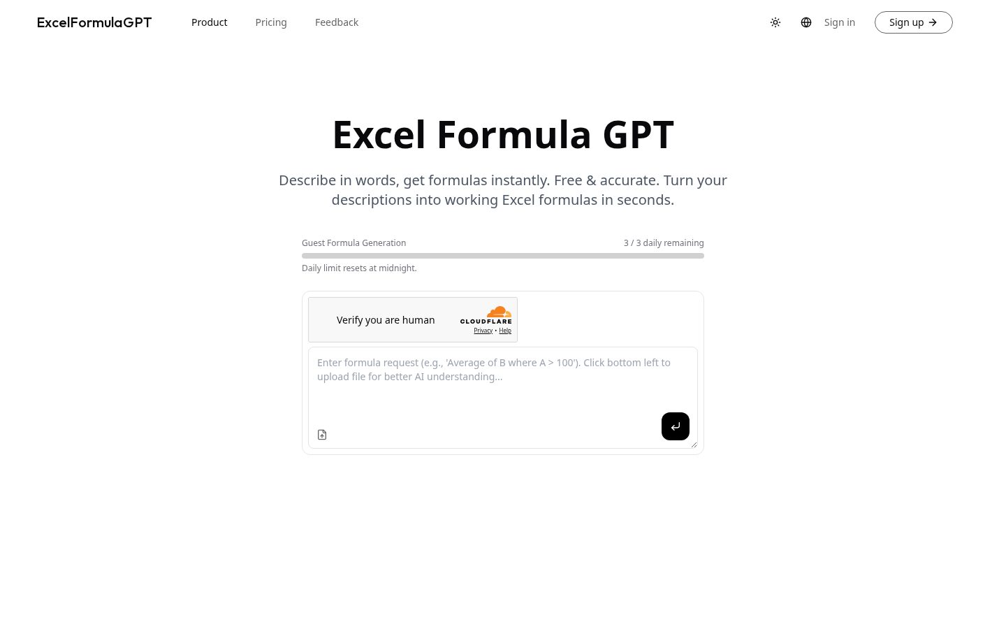 Excel Formula GPT Homepage