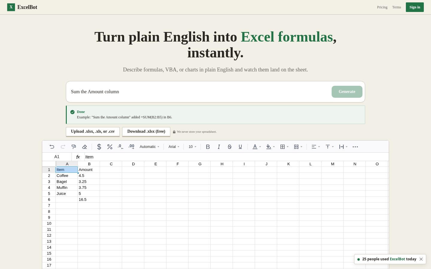 ExcelBot Homepage