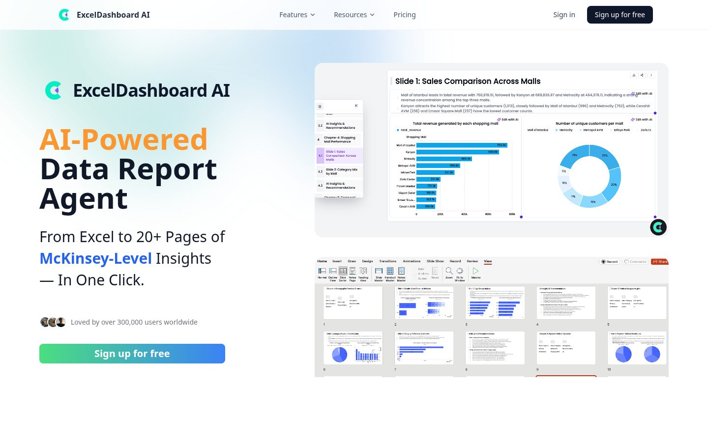ExcelDashboard Ai Homepage