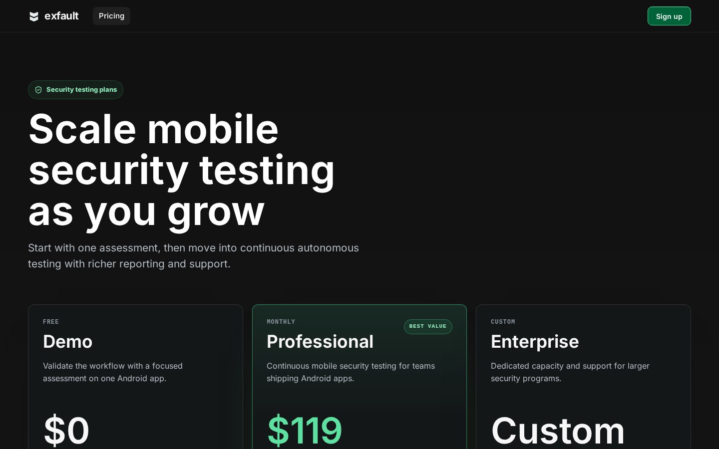 Exfault Pricing