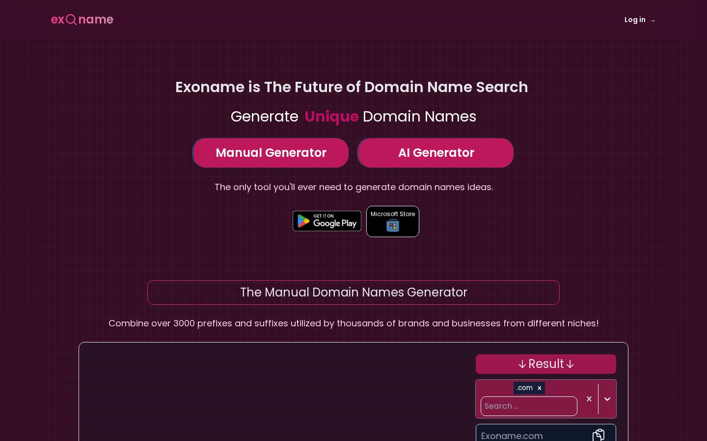Exoname Homepage