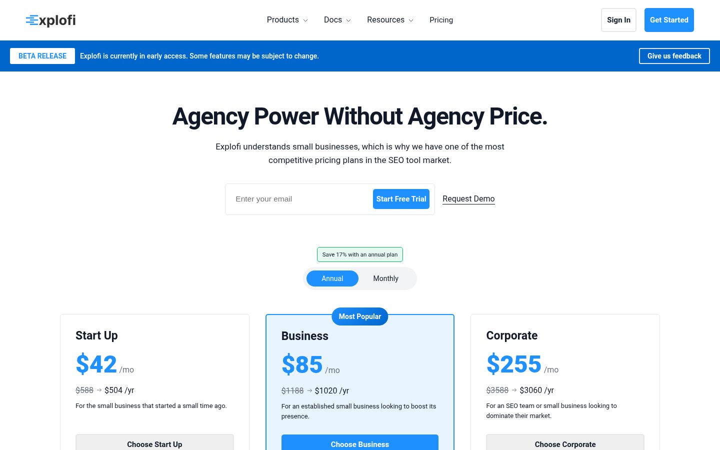 Explofi Pricing