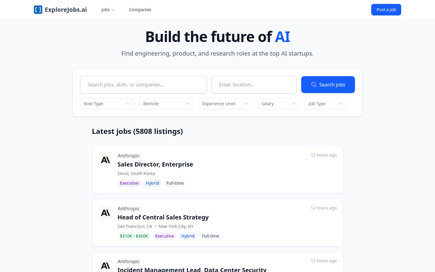 ExploreJobs.ai Homepage
