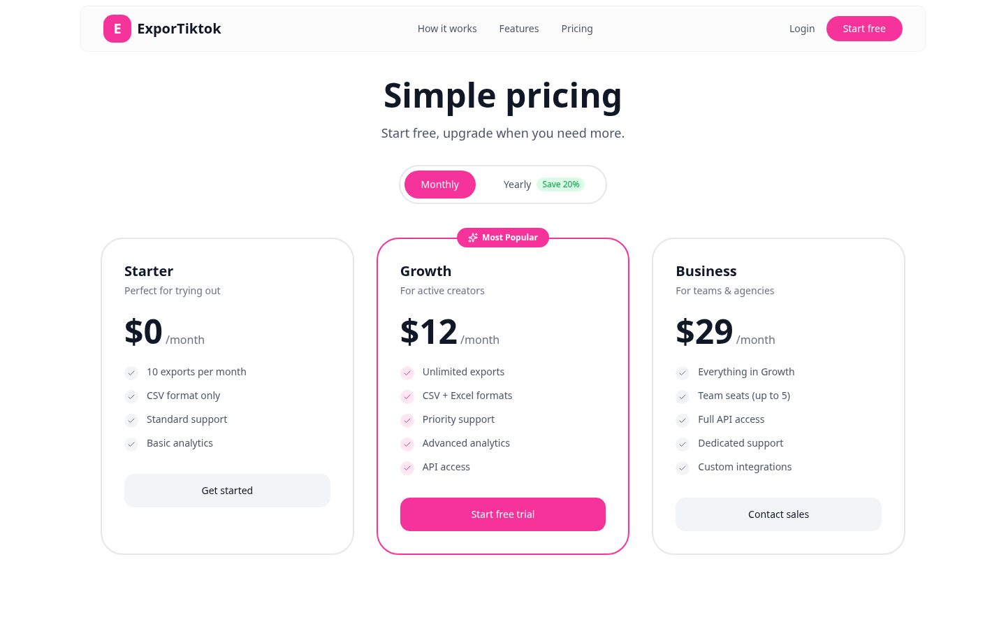 ExporTiktok Pricing