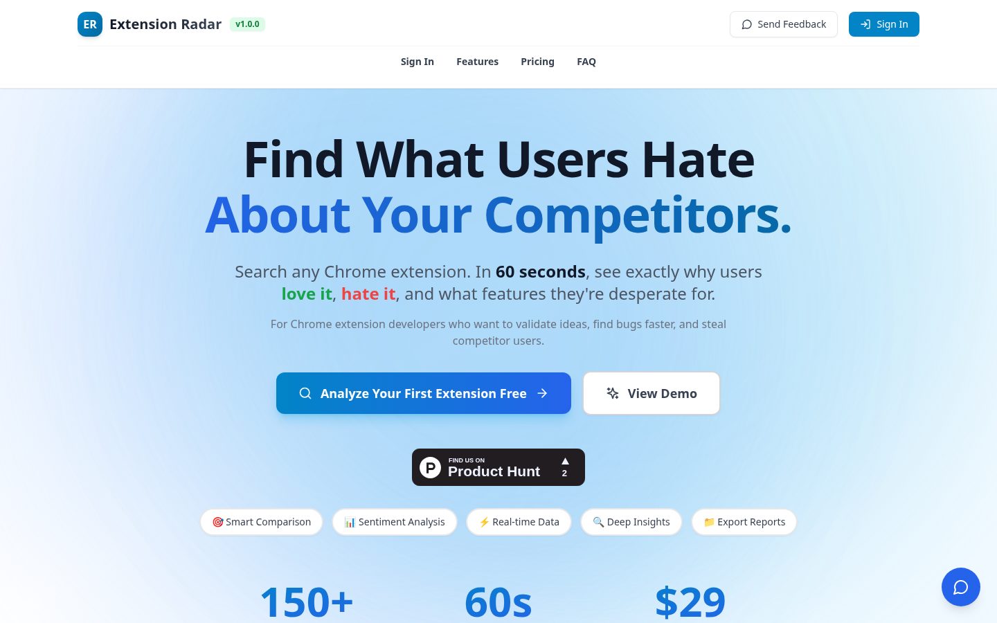 Extension Radar Homepage