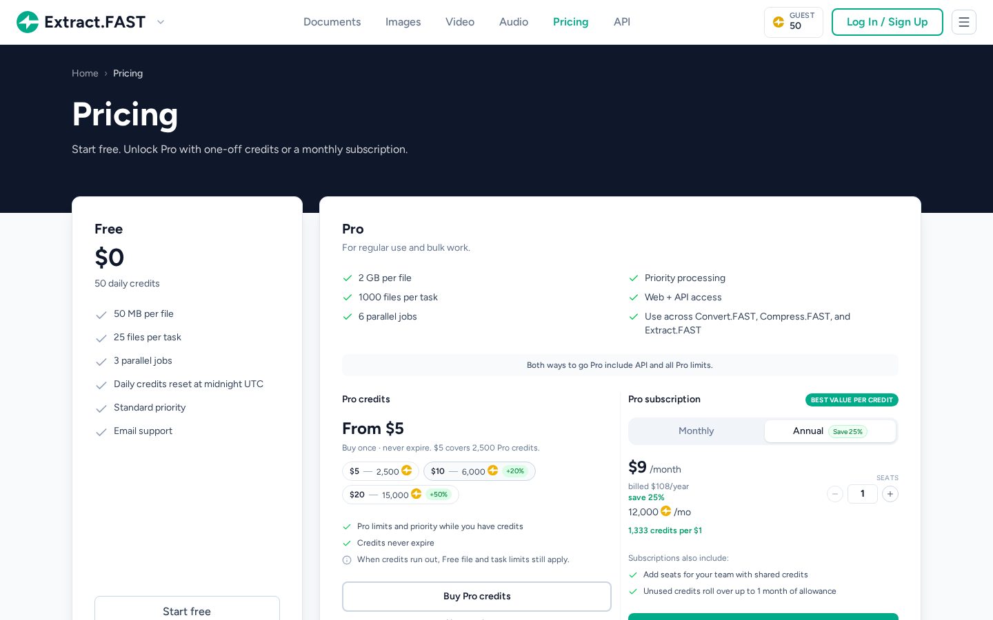 Extract.FAST Pricing