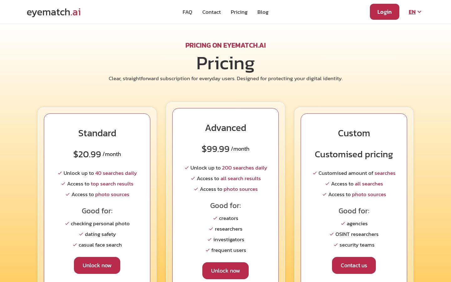 EyeMatch Pricing