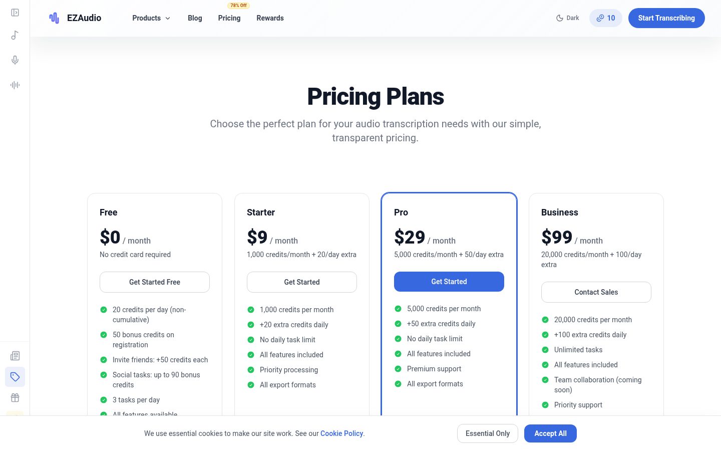 EZAudio Pricing