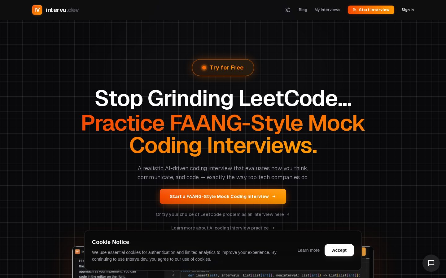 FAANG Mock Coding Interviews Homepage