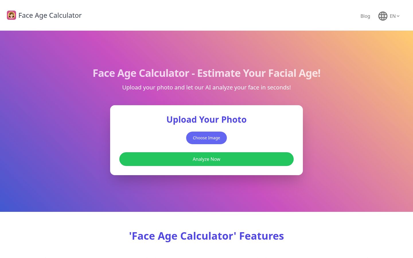 Face Age Calculator Homepage