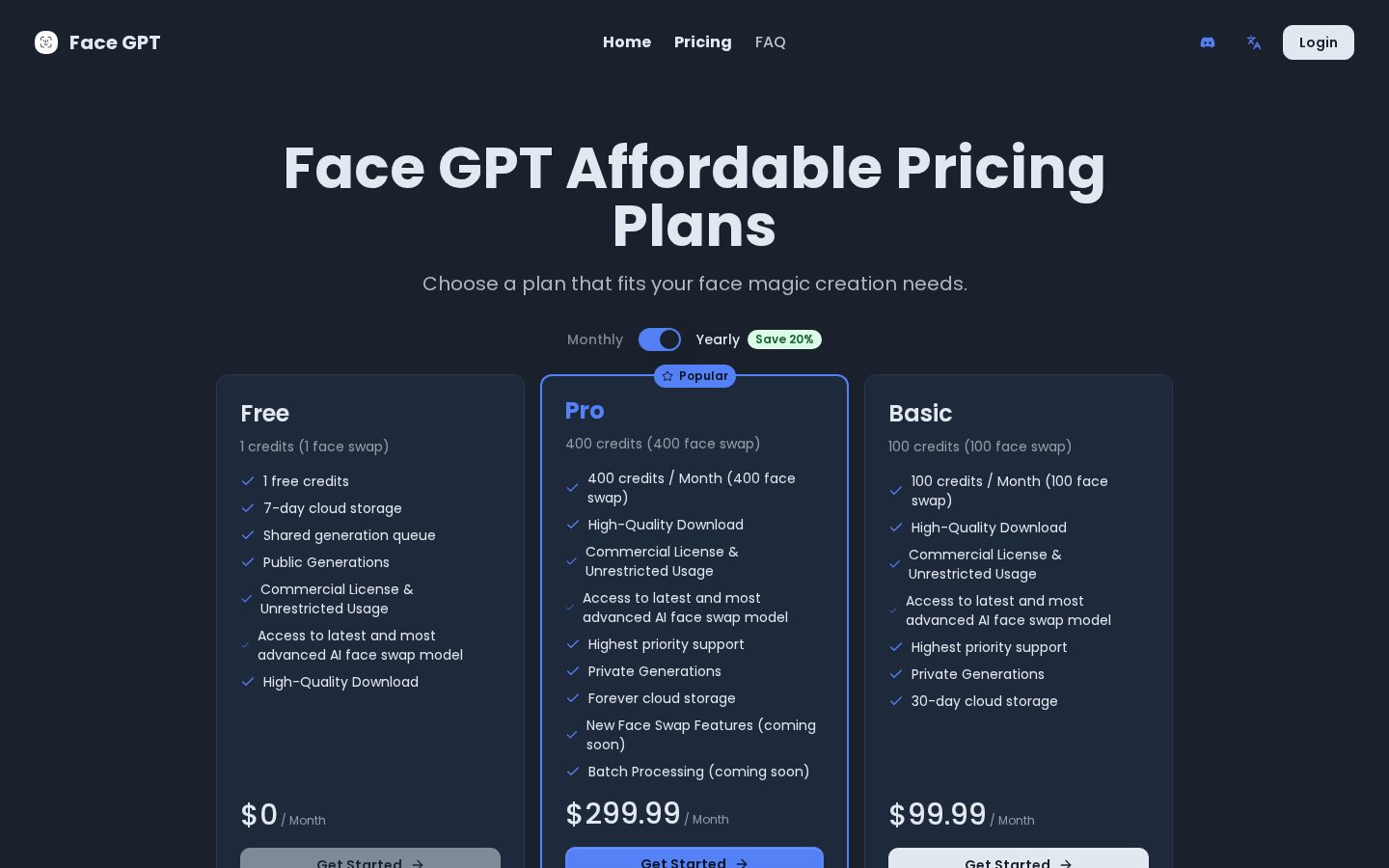 Face GPT Pricing