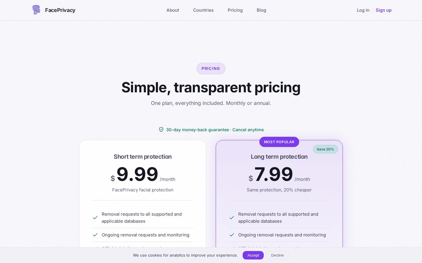 Face Privacy Pricing