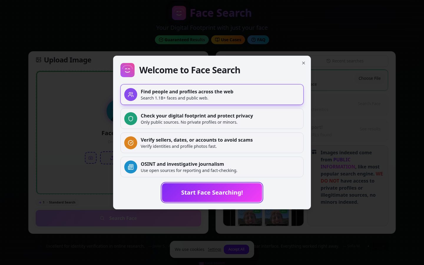 Face Search AI Tool Homepage
