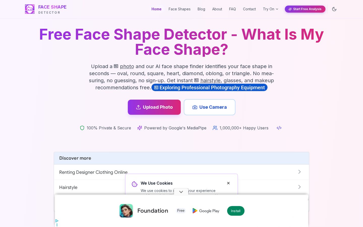 Face Shape Detector Homepage