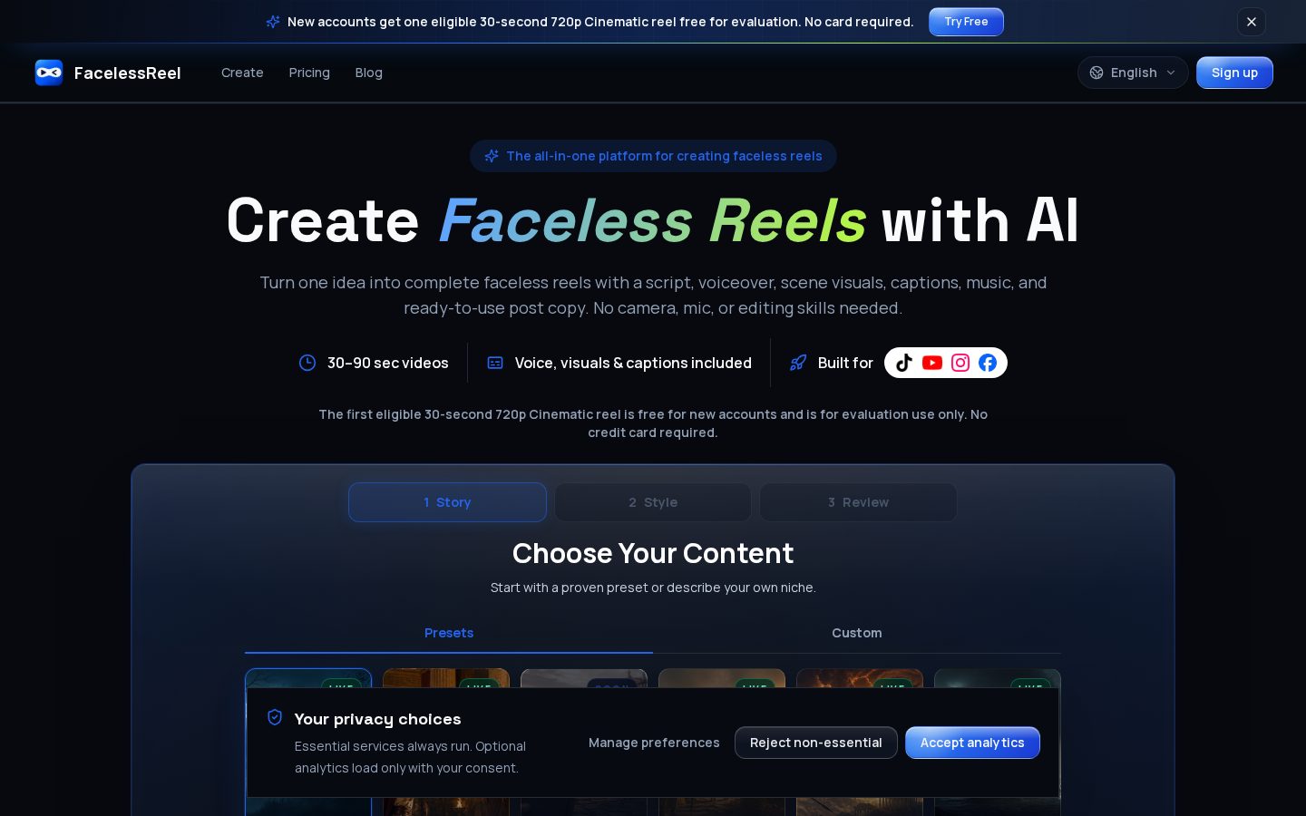 FacelessReel Homepage