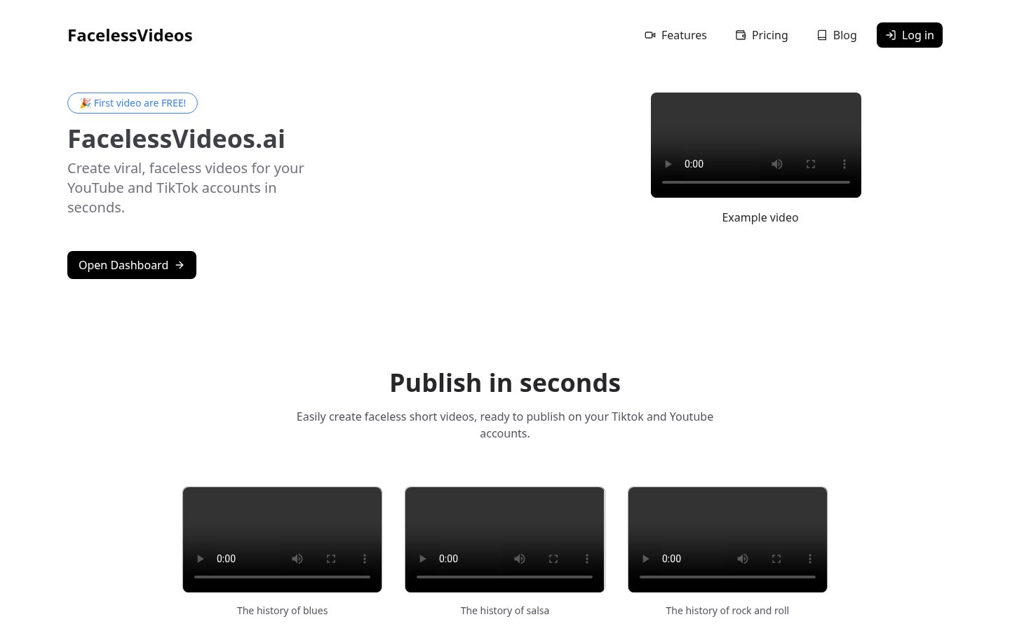 FacelessVideos.AI Homepage
