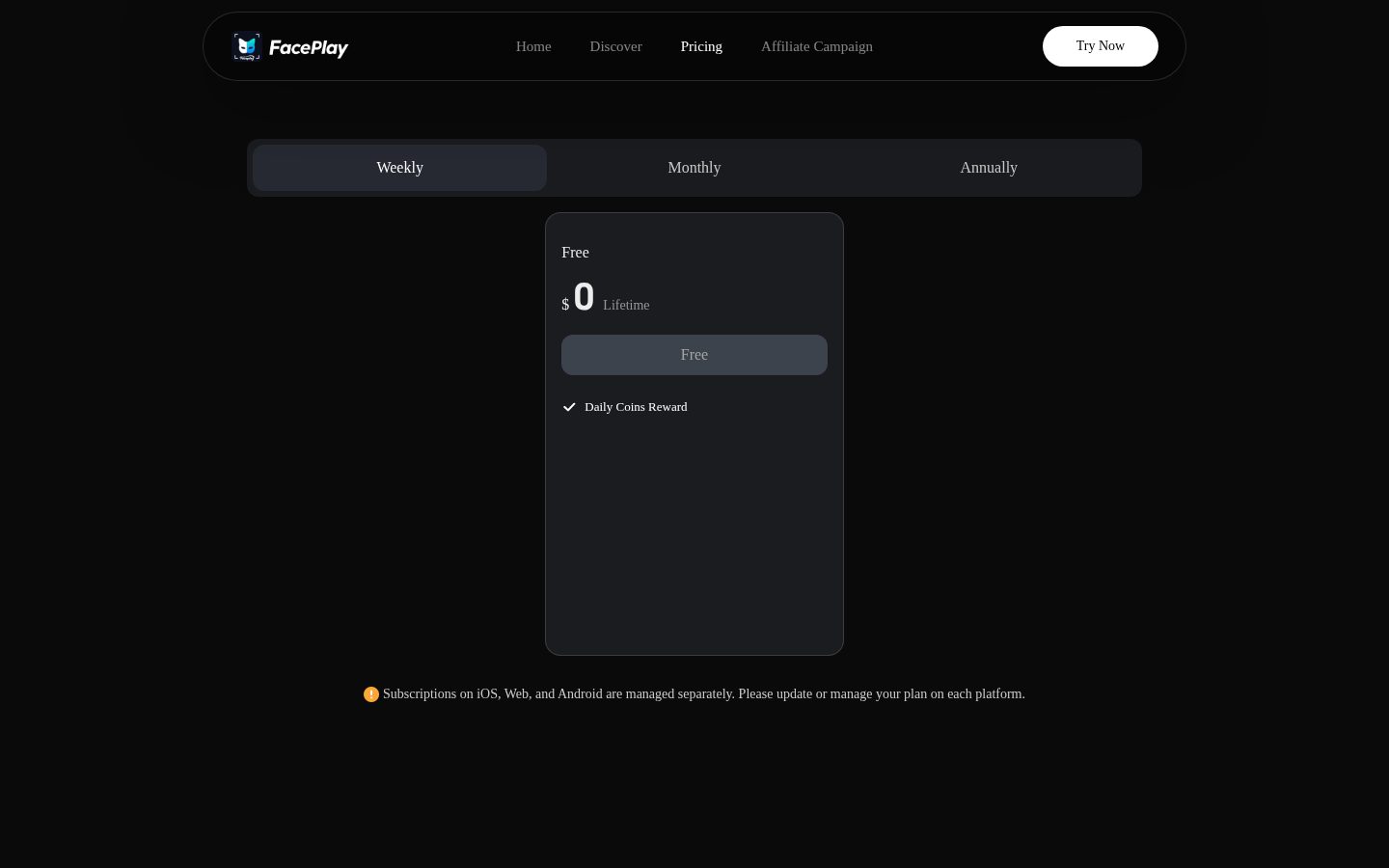 FacePlay Pricing