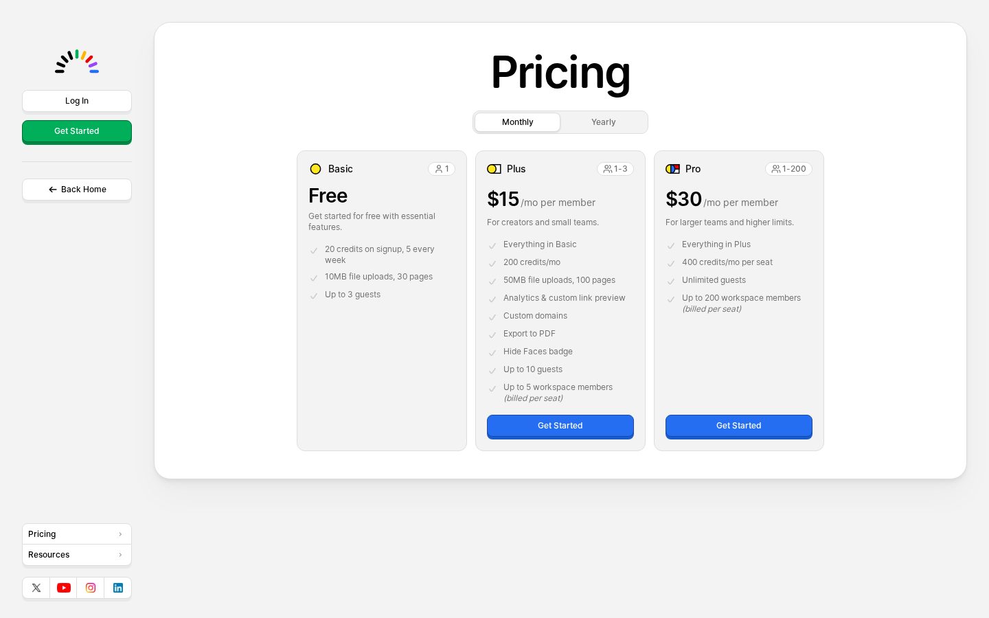 Faces Pricing